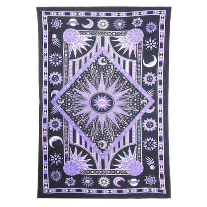 80" X 56" Purple Black And White Mandala Cotton Hanging Tapestry