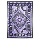 80" X 56" Purple Black And White Mandala Cotton Hanging Tapestry