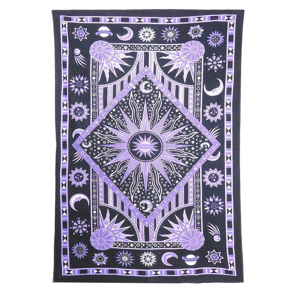 80" X 56" Purple Black And White Mandala Cotton Hanging Tapestry