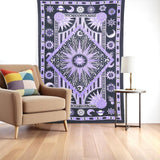 80" X 56" Purple Black And White Mandala Cotton Hanging Tapestry