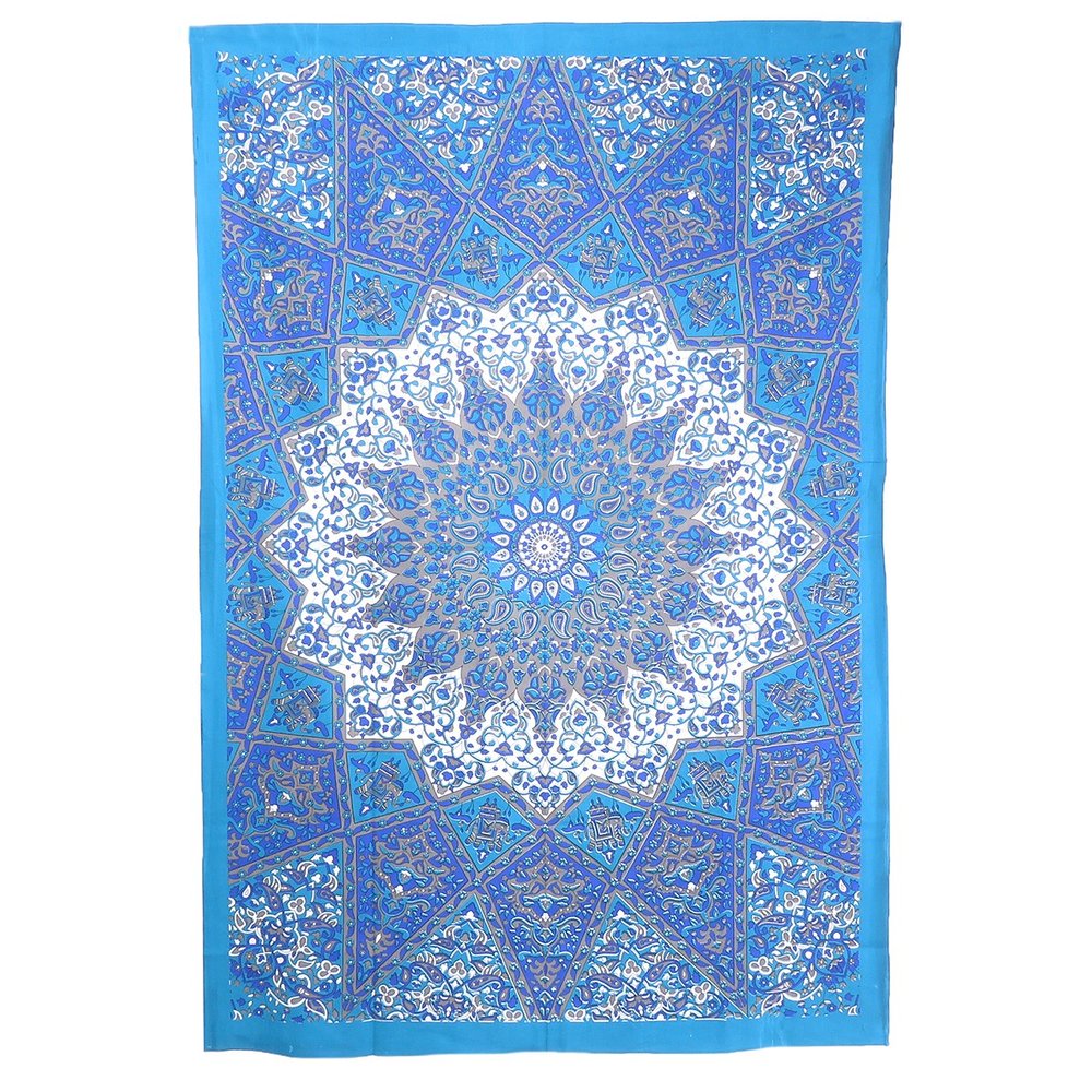 80" X 56" Royal Blue Mandala Cotton Hanging Tapestry