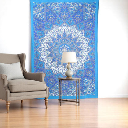 80" X 56" Royal Blue Mandala Cotton Hanging Tapestry