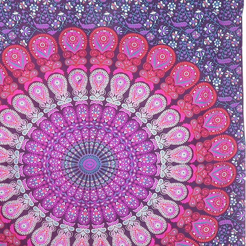 80" X 56" Purple Pink And White Mandala Cotton Hanging Tapestry