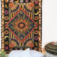 80" X 56" Black Red And Yellow Cotton Star and Sunburst Hanging Tapestry
