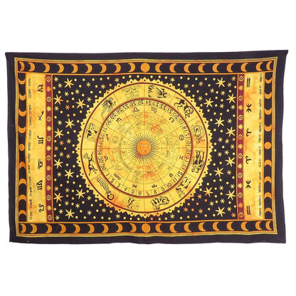 80" X 56" Black Red And Yellow Cotton Hanging Tapestry