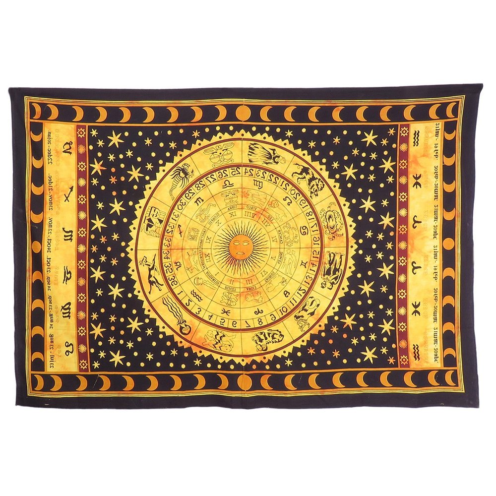 80" X 56" Black Red And Yellow Cotton Hanging Tapestry