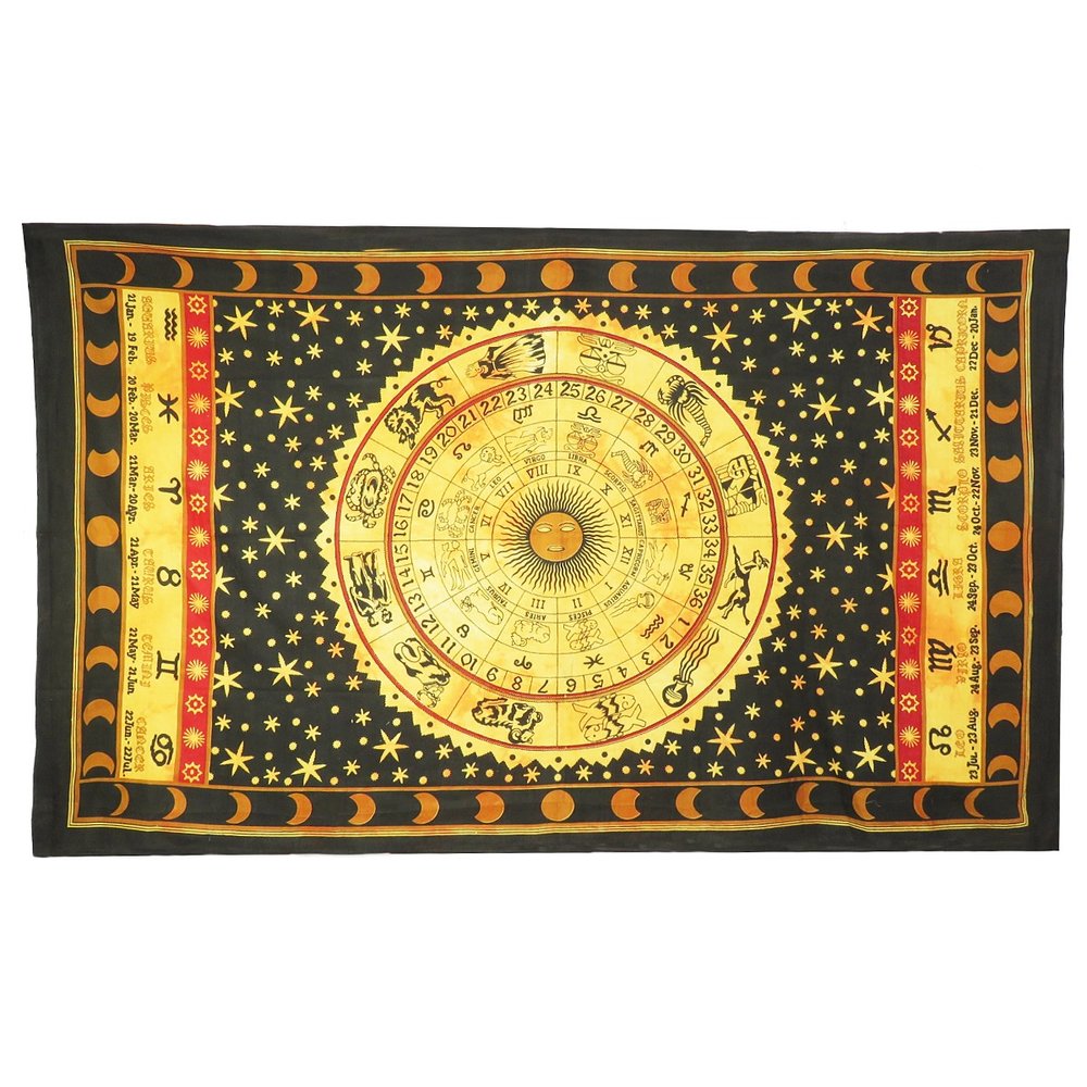 80" X 56" Black Red And Yellow Cotton Hanging Tapestry