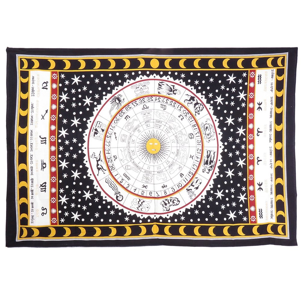 80" X 56" Black White And Yellow Cotton Hanging Tapestry