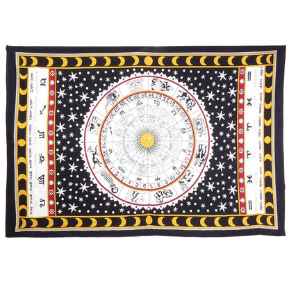 80" X 56" Black White And Yellow Cotton Hanging Tapestry