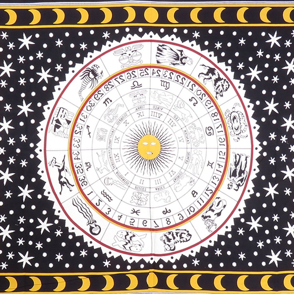 80" X 56" Black White And Yellow Cotton Hanging Tapestry