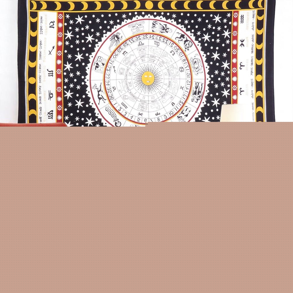 80" X 56" Black White And Yellow Cotton Hanging Tapestry