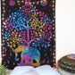 80" X 56" Black Pink And Yellow Elephant Mandala Cotton Hanging Tapestry