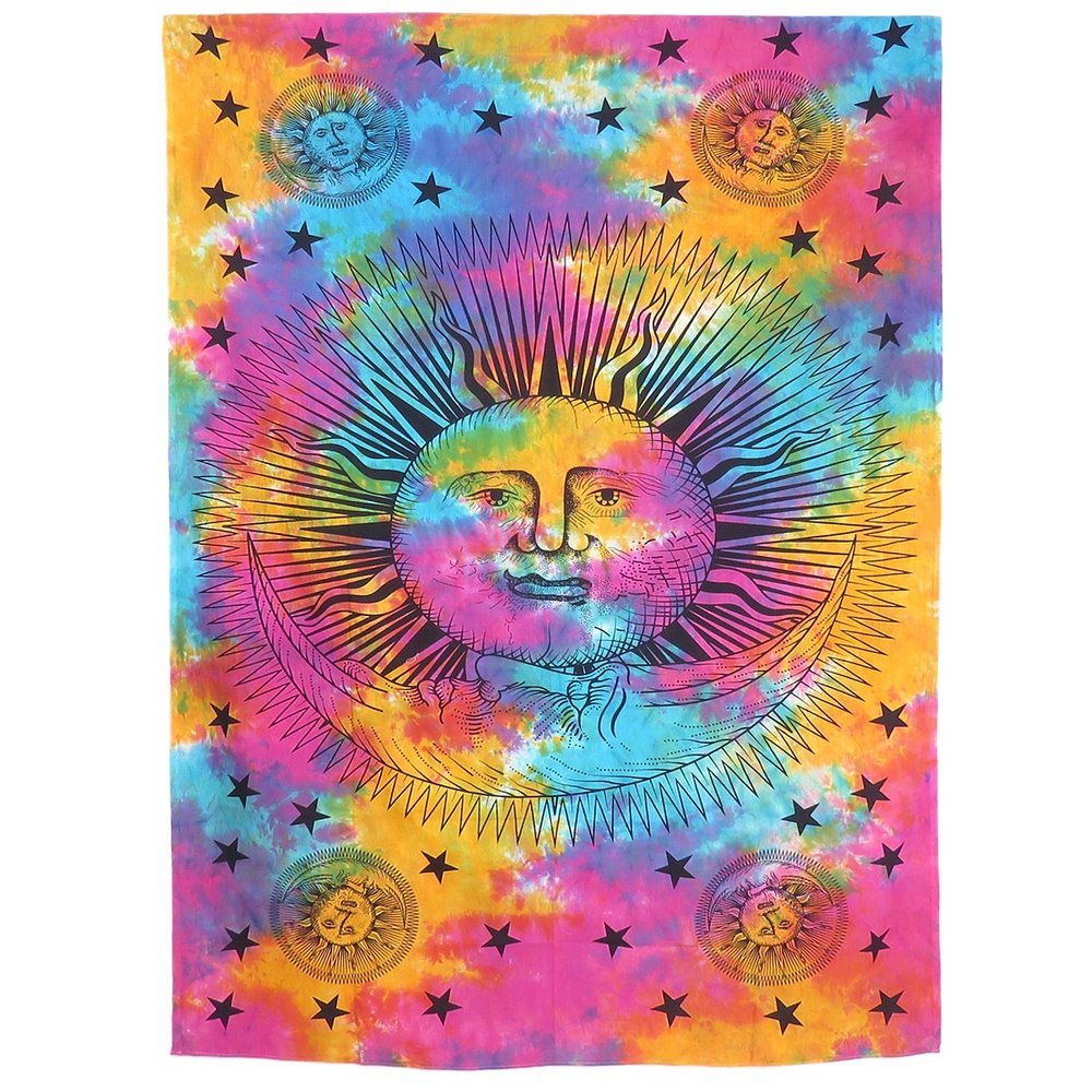 80" X 56" Blue Pink And Yellow Cotton Hanging Tapestry