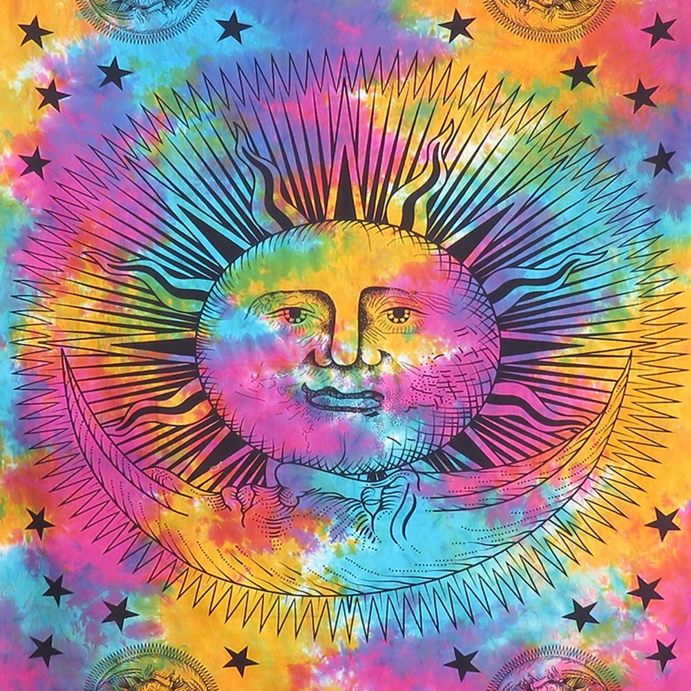 80" X 56" Blue Pink And Yellow Cotton Hanging Tapestry