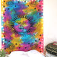 80" X 56" Blue Pink And Yellow Cotton Hanging Tapestry