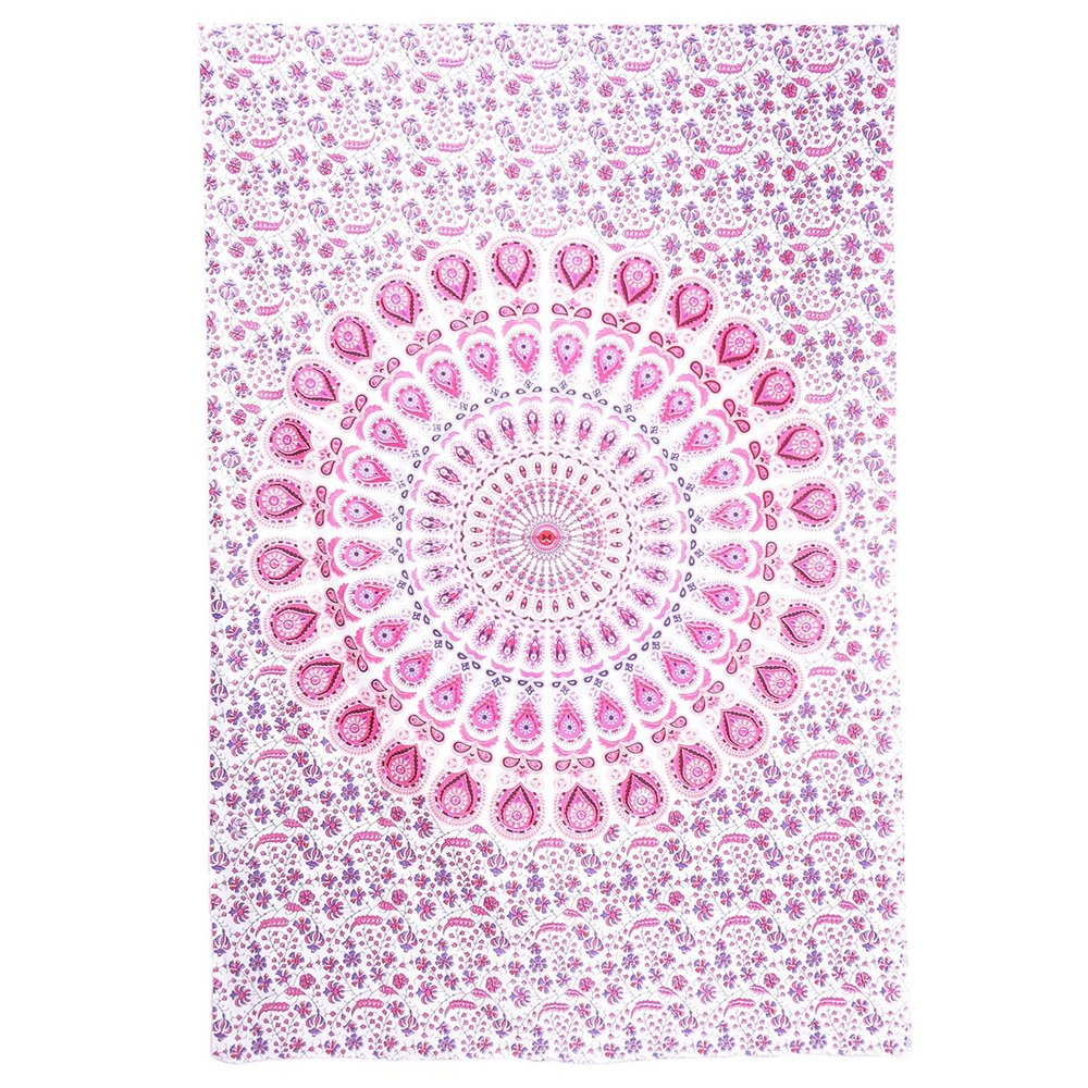 80" X 56" Pink And White Mandala Cotton Hanging Tapestry