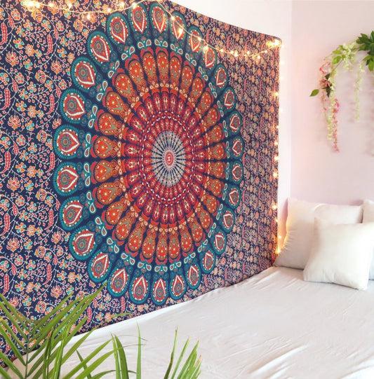 Blue and Orange Floral Cotton