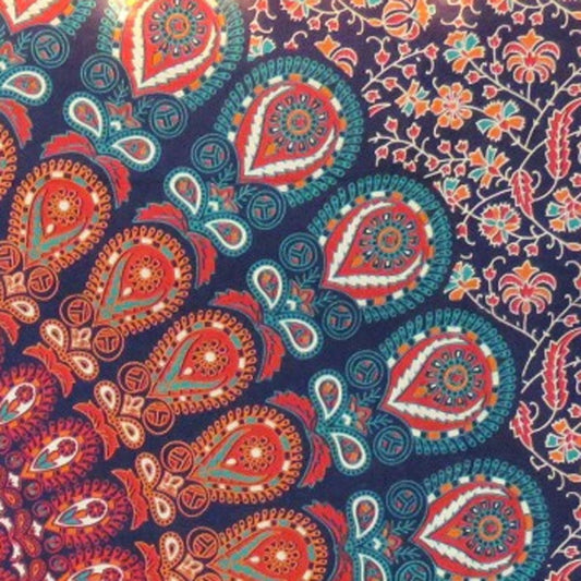 Blue And Orange Floral Cotton Twin Flat Sheet