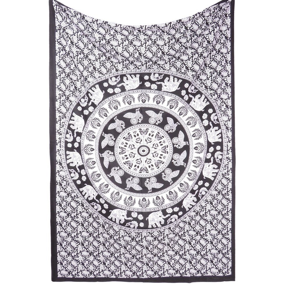 80" X 56" Black And White Mandala Cotton Hanging Tapestry