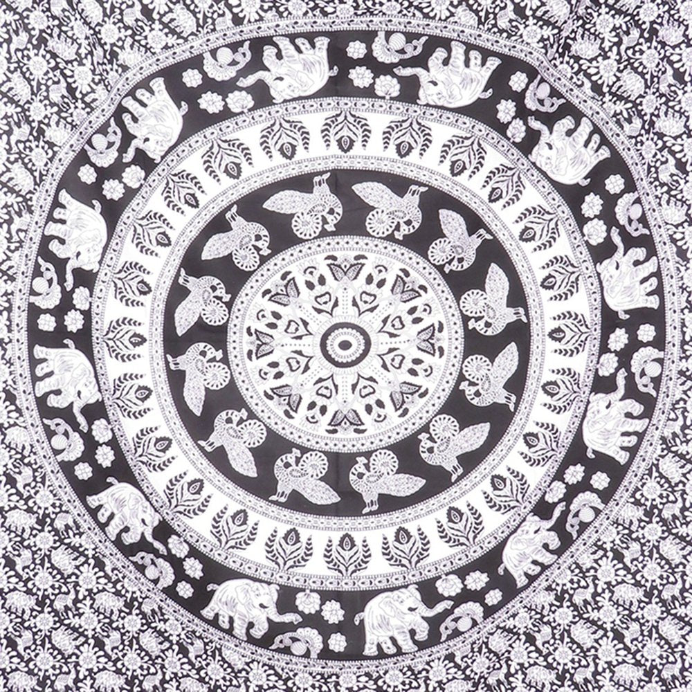 80" X 56" Black And White Mandala Cotton Hanging Tapestry