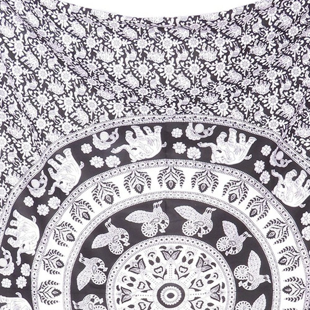80" X 56" Black And White Mandala Cotton Hanging Tapestry