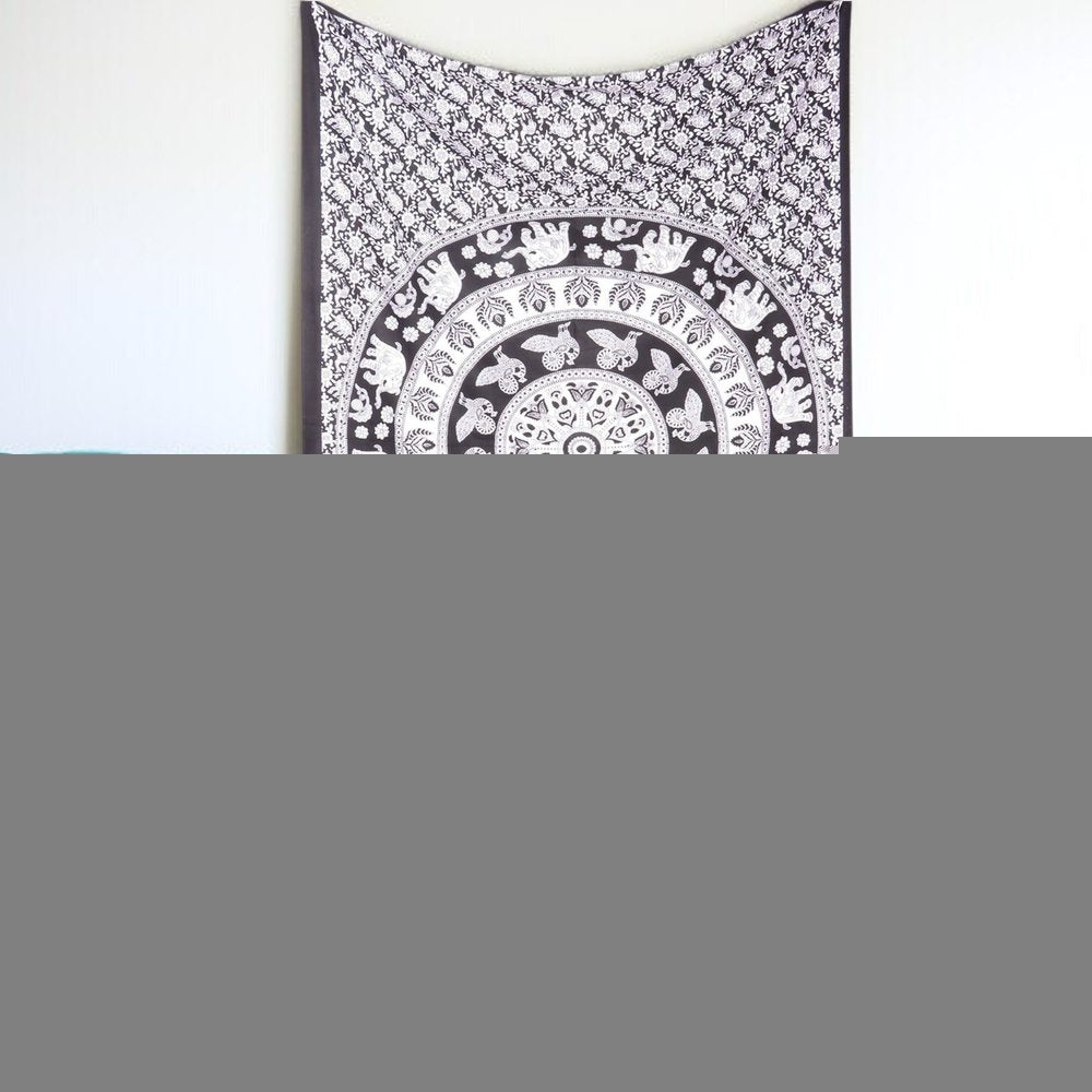 80" X 56" Black And White Mandala Cotton Hanging Tapestry
