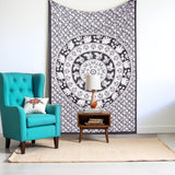 80" X 56" Black And White Mandala Cotton Hanging Tapestry