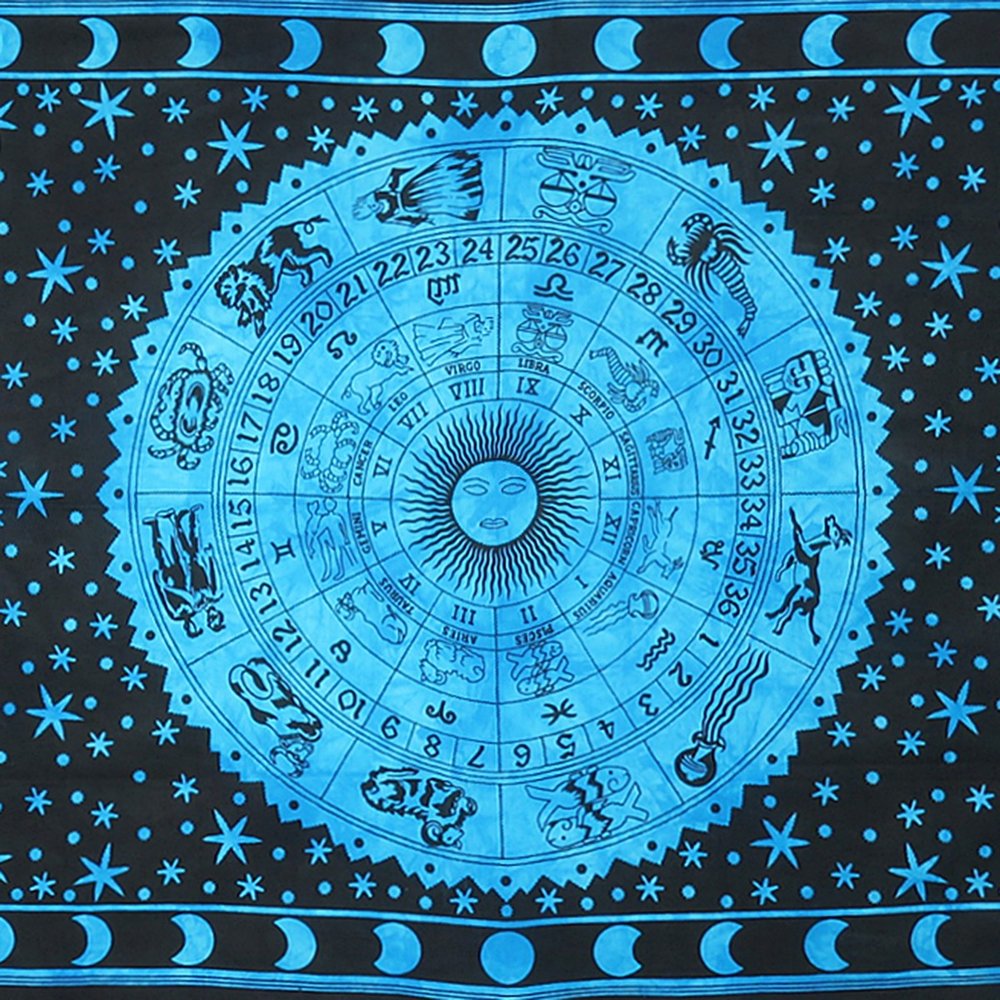 80" X 56" Black And Blue Cotton Hanging Tapestry