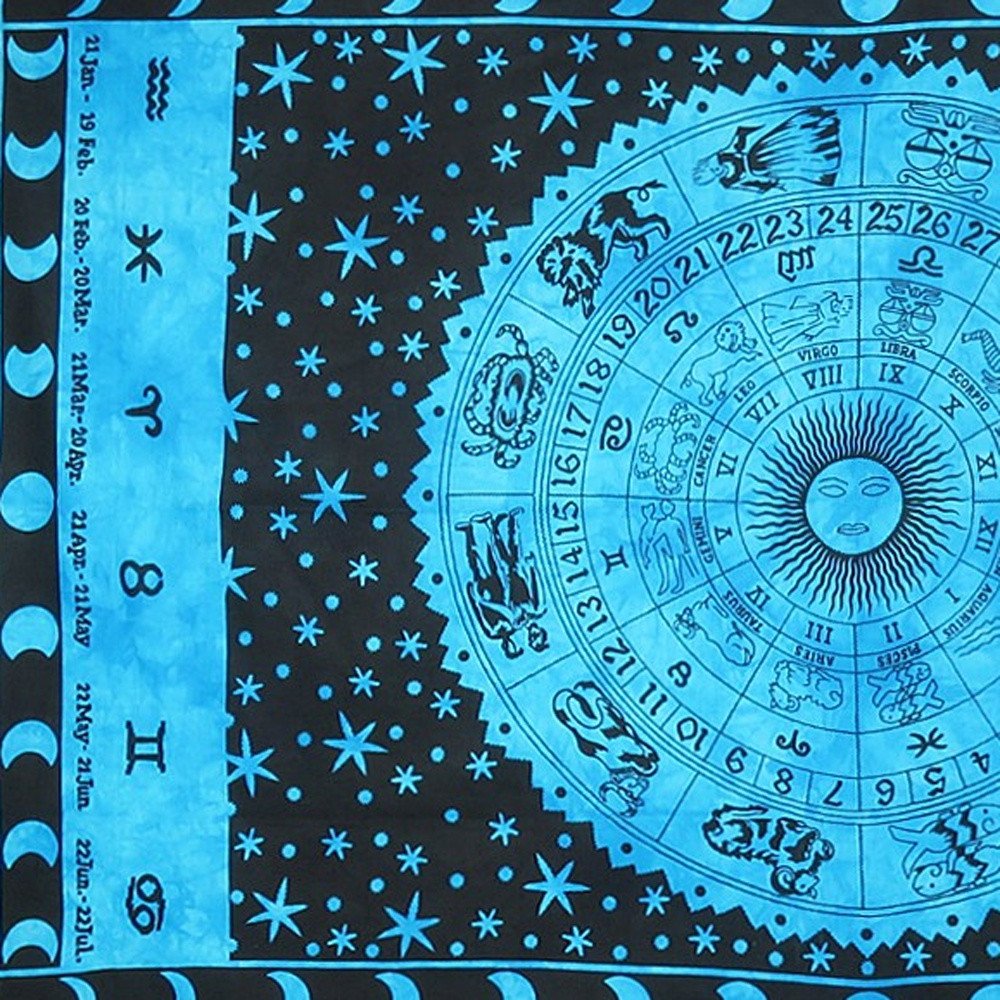 80" X 56" Black And Blue Cotton Hanging Tapestry