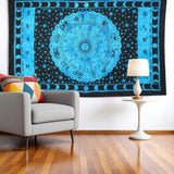 80" X 56" Black And Blue Cotton Hanging Tapestry