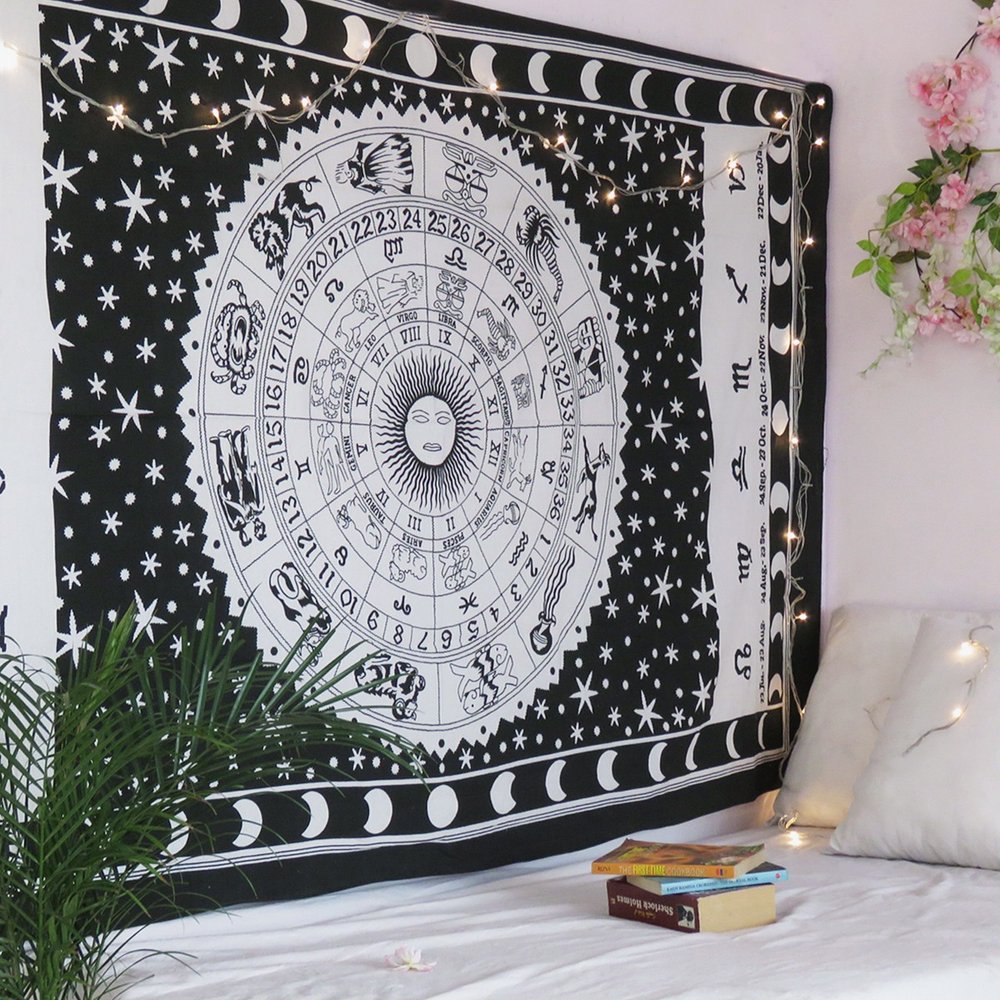 80" X 56" Black And White Cotton Hanging Tapestry