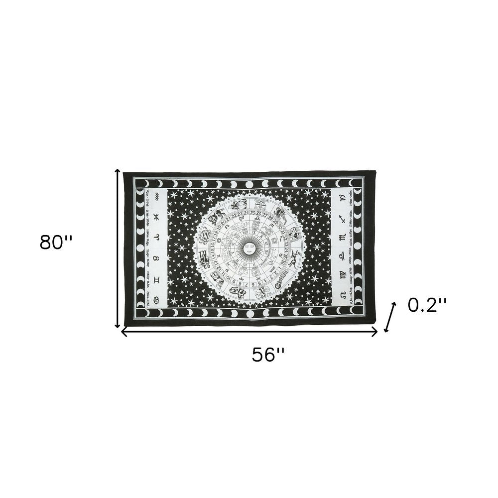 80" X 56" Black And White Cotton Hanging Tapestry