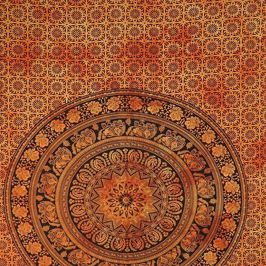 Orange And Black Floral Cotton Twin Flat Sheet