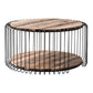 32" Natural And Black Solid Wood And Steel Round Coffee Table With Shelf