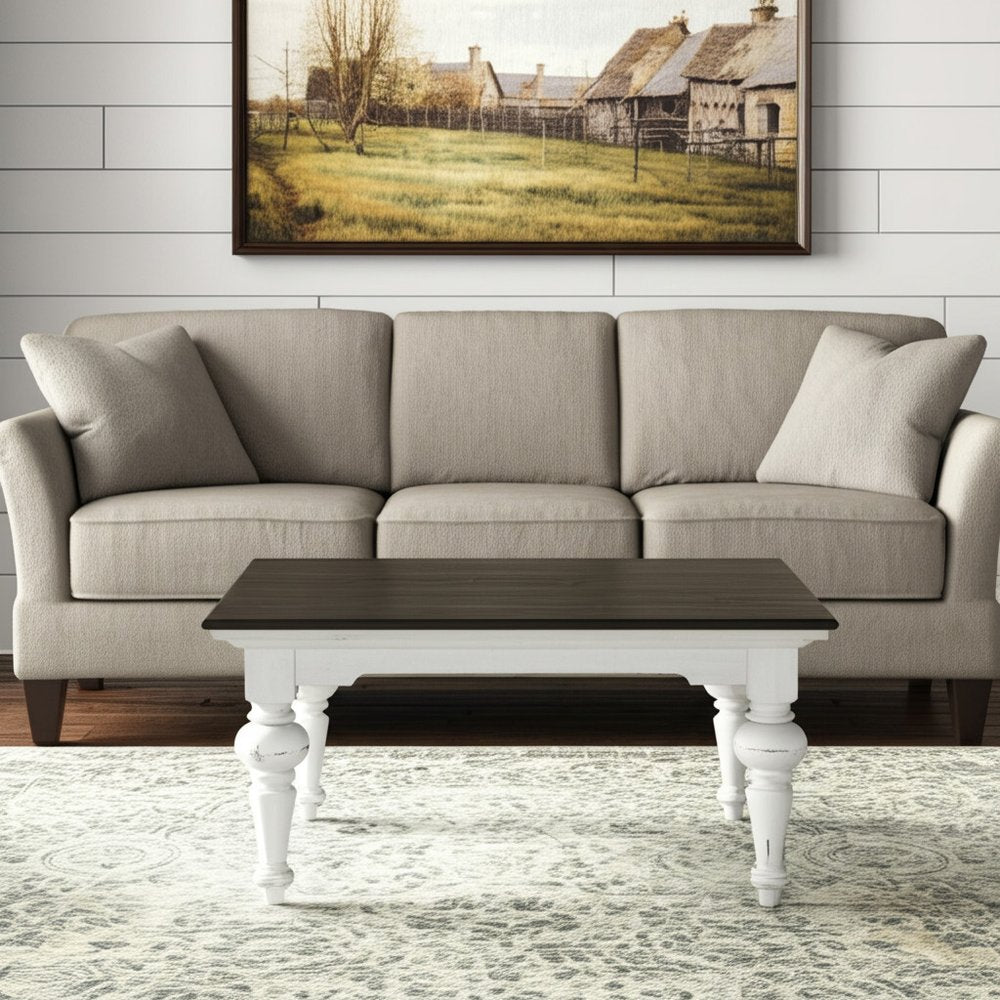 39" Brown and White Wood Square Distressed Coffee Table