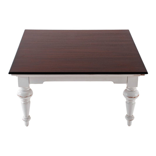39" Brown and White Wood Square Distressed Coffee Table
