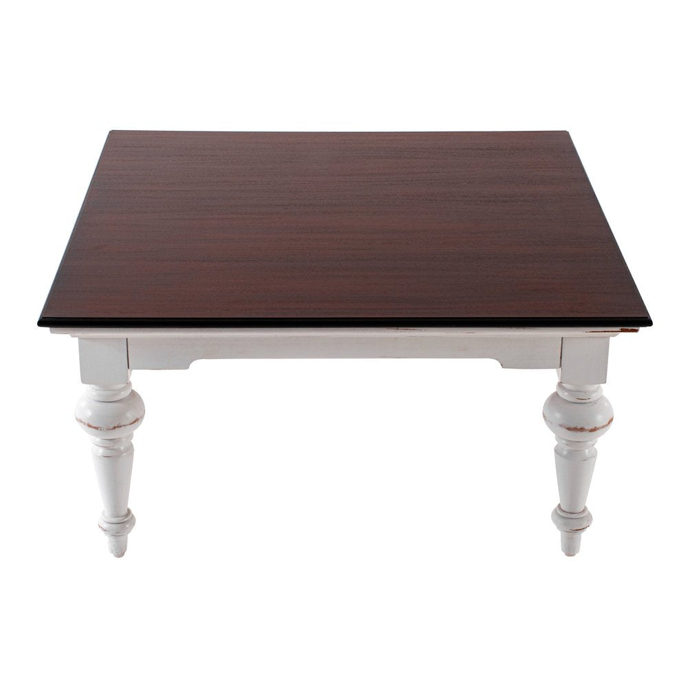 39" Brown and White Wood Square Distressed Coffee Table