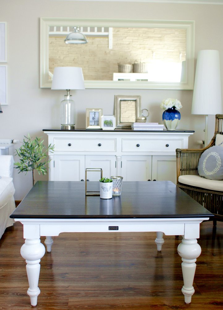 39" Brown and White Wood Square Distressed Coffee Table