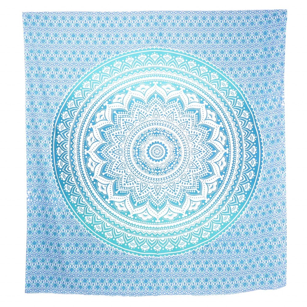 92" X 84" Sea Green And White Mandala Cotton Hanging Tapestry