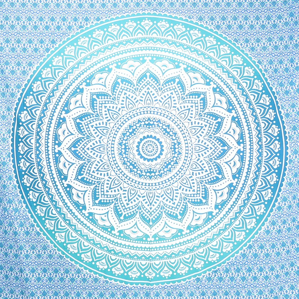 92" X 84" Sea Green And White Mandala Cotton Hanging Tapestry