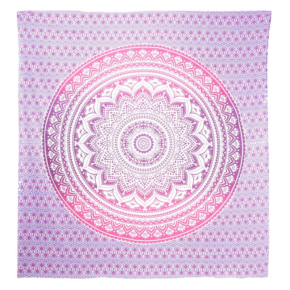 92" X 84" Pink And White Mandala Cotton Hanging Tapestry