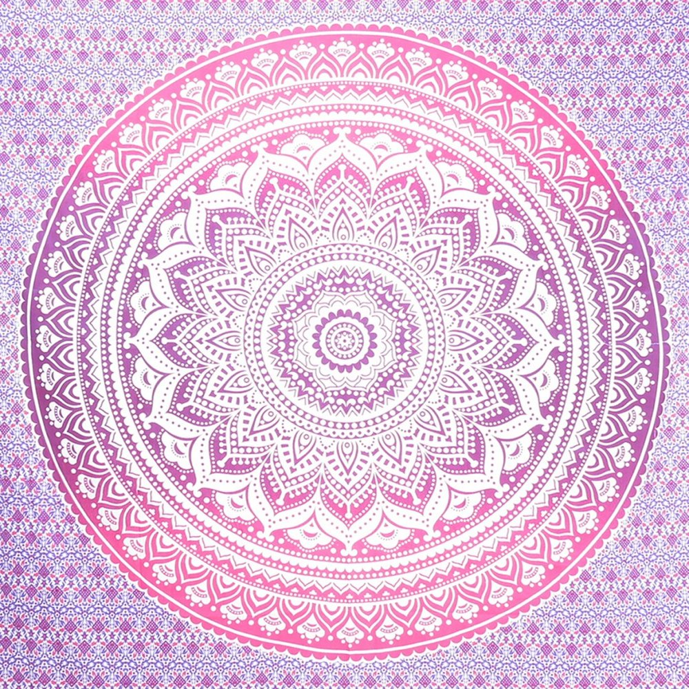 92" X 84" Pink And White Mandala Cotton Hanging Tapestry