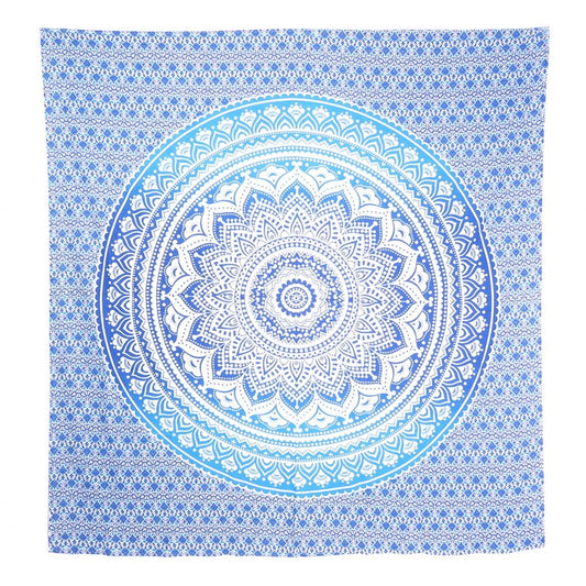 92" X 84" Blue And White Mandala Cotton Hanging Tapestry