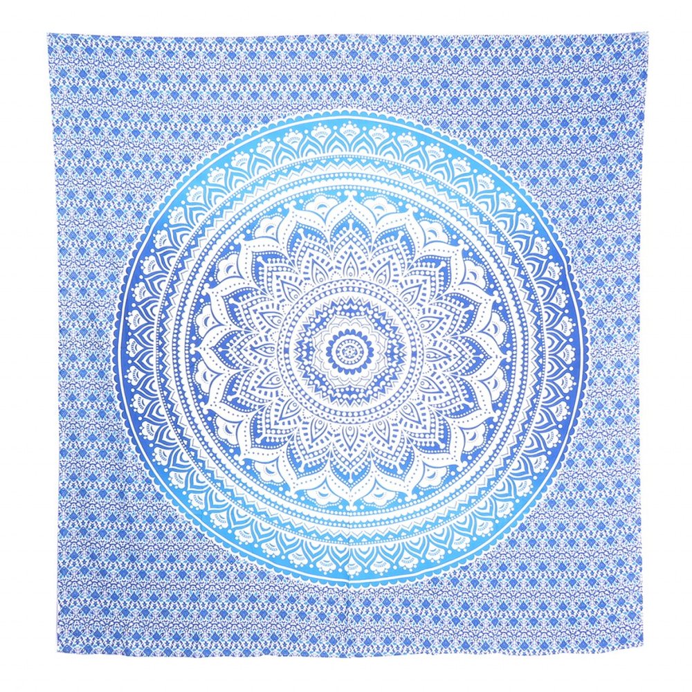 92" X 84" Blue And White Mandala Cotton Hanging Tapestry