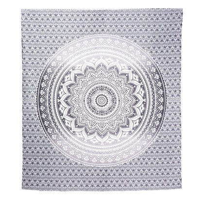 92" X 84" Gray And White Mandala Cotton Hanging Tapestry