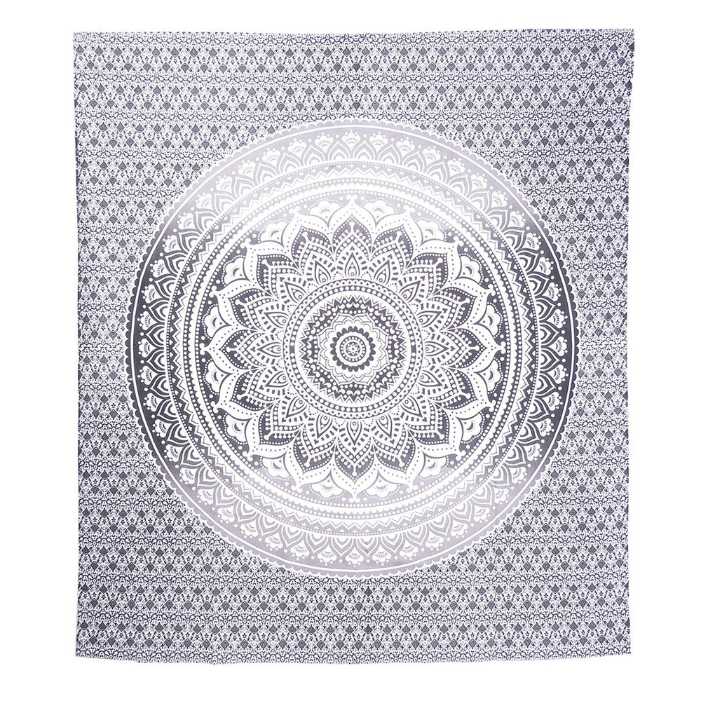 92" X 84" Gray And White Mandala Cotton Hanging Tapestry