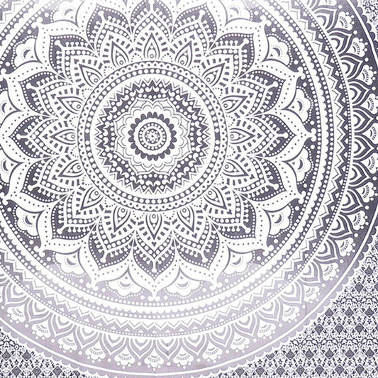 92" X 84" Gray And White Mandala Cotton Hanging Tapestry