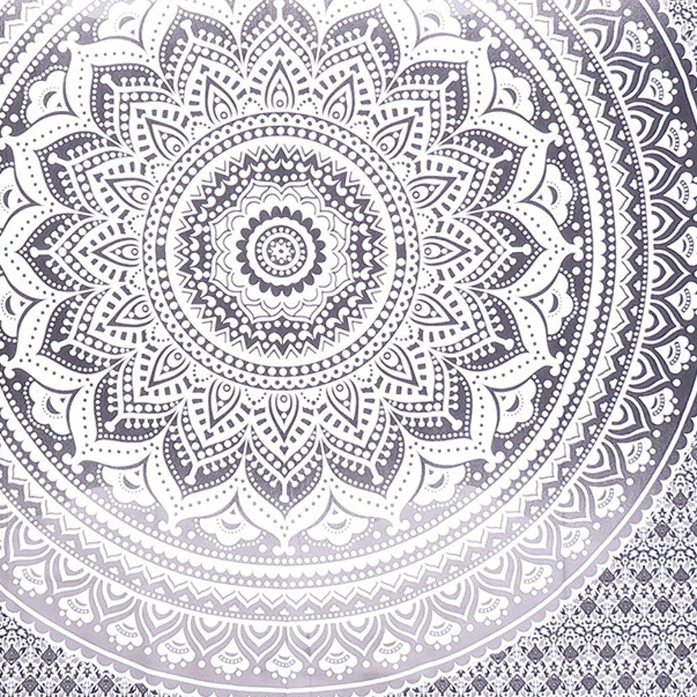 92" X 84" Gray And White Mandala Cotton Hanging Tapestry
