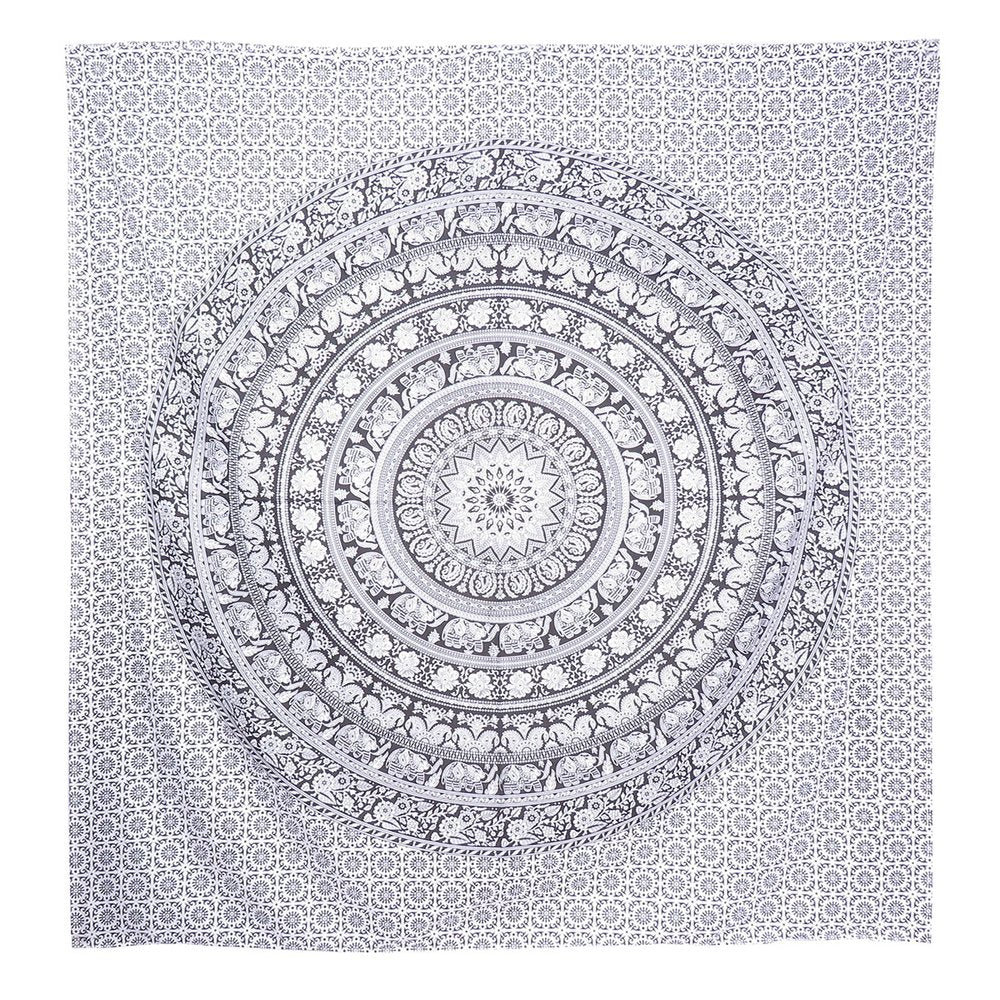 92" X 84" Black And White Mandala Cotton Hanging Tapestry