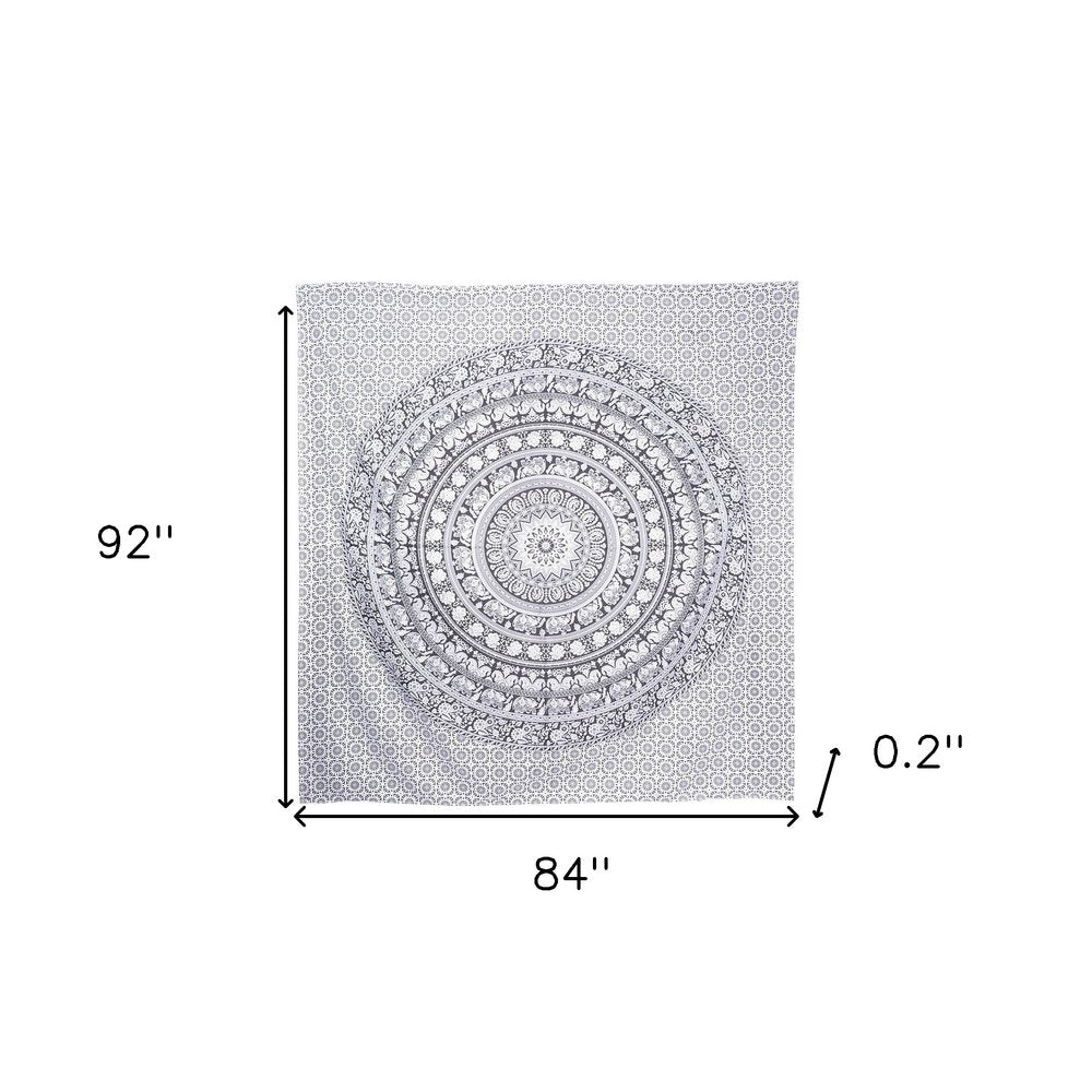 92" X 84" Black And White Mandala Cotton Hanging Tapestry